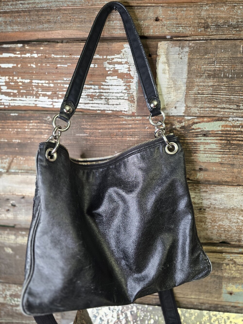 SOLD!!!! COACH Poppy Black Leather Hobo Shoulder Bag, Silver Hardware, REHAB BAG - Picture 5 of 11
